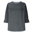 thumbnail image 3 of Plebaso Hauts d'Été pour Femmes à Volants Manches 3/4 Col Rond Chemises Plissées Décontractées Amples Tuniques Blouses, 3 of 6