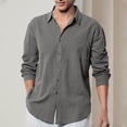 thumbnail image 2 of GigrtiJin Chemise en Lin pour Homme à Boutons, Manches Longues, Col à Revers, Chemises Unies, Mode Décontractée, Confortable, Chemises Amples, 2 of 6