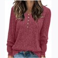 thumbnail image 2 of Besolor 2024 Chandails de Mode pour Femmes à Manches Longues Col Ras du Cou Décontractés Amples en Tricot Côtelé Chandails à Enfiler Hauts Bordeaux, 2 of 7