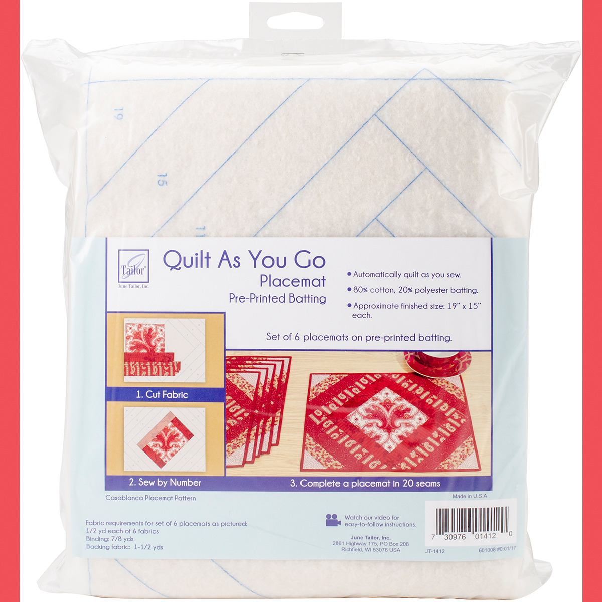 June Tailor Quilt As You Go Placemat 6/Pkg-Casablanca