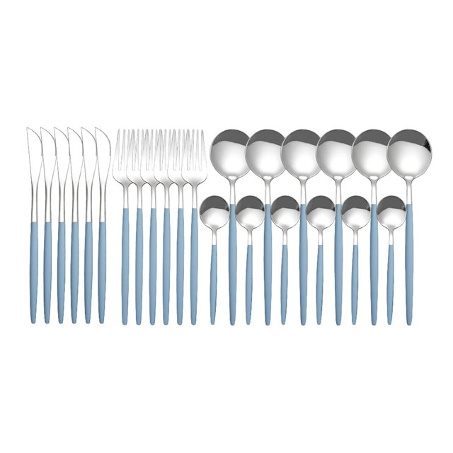 Amdohai 24Pcs Stainless Steel Dinnerware Set Kitchen Cutlery Set Knife Fork Spoon Flatware Tableware Minimalist Silverware