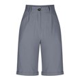 thumbnail image 4 of Yanlir Women's Summer Solid Color Zipper Button Pockets Shorts Solid Color Elastic Waist Knee Length Half Short Pants, 4 of 6