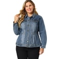 thumbnail image 4 of GRACE & GRANDEUR Manteau de Mode pour Femme Grande Taille à Manches Longues en Denim à Boutons, 4 of 7