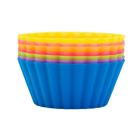 6Pcs Silicone Muffin Egg Tart Baking Cups Non-Stick Food-Grade Mold for Oven Microwave & Freezer Easy-Release Reusable Cake Mold for Cupcakes Bread Cream Puffs