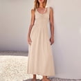 thumbnail image 4 of AherBiu Robes d'Été pour Femmes 2024 Tendance Robe Maxi Sans Manches Col en V Fluide Taille Élastique Vacances Longues Robes, 4 of 7
