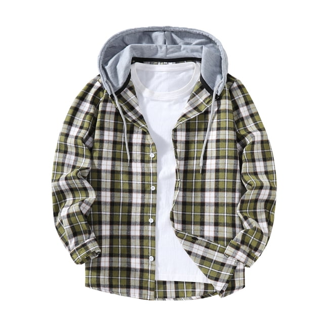 Ceisia Chemise à Capuche à Manches Longues pour Homme, Décontractée, à Carreaux Patchwork, Boutonnée, Cadeau