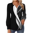 thumbnail image 1 of FAIWAD Women's V Neck Long Sleeve Tunic Tops Print Pleated Layered Button Down Slim Pullover Tops, 1 of 5