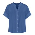 thumbnail image 4 of Womens Plus Size Tops on Clearance Summer Linen Work Tops for Women Trendy Plus Size V Neck Button down Boho Clothes Spring Tops for Women 2025 New Blue S, 4 of 4