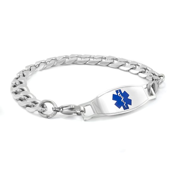 MedicEngraved Surgical 316L Stainless Steel Medical ID 9mm Curb Link Bracelet with Enamel Medical Tag - Medical Engraving Included