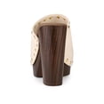 thumbnail image 2 of BLISSFUL STEP Women's Shoes Platform Chunky Heels Open Toe Rivet Faux Suede Slides Sandals Beige 8.5, 2 of 7