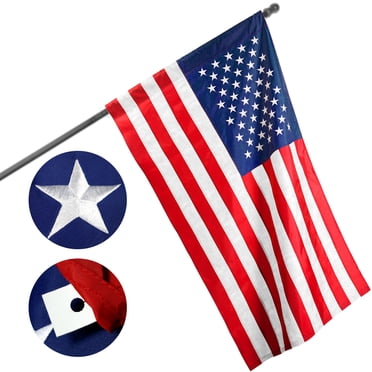 G128 - American USA Flag 2.5x4 Ft Embroidered 210D Polyester with POLE SLEEVE (No Flag Pole) - Embroidered Stars Sewn Stripes