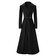 UPPADA Maxi Trench Coats for Women Long Pea Coats Winter Fashion Wool Trench Coat Single Breasted Peacoat Fall Casual Stand Collar Blazer Jackets Black,XL