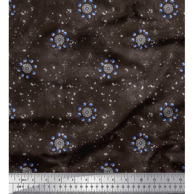Soimoi Rayon Fabric Scared Geometry & Planets Galaxy Print Sewing Fabric Yard 42 Inch Wide