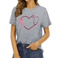 thumbnail image 2 of Chandails Mignons pour Femmes Col Rond Manches Courtes Mode T-Shirt à Imprimé Cœur Ample Léger Confortable Doux Blouses Chandail Tenues Gris TTG, 2 of 4