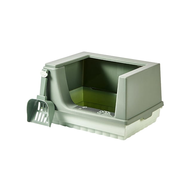 lionlar Cat Litter Box Litter Tray Bottom Detachable Semi Enclosed with Portable Antiing Green L