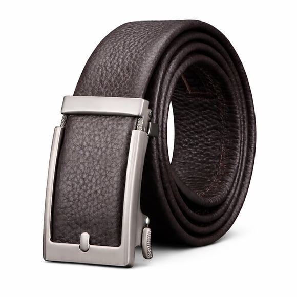 Toytexx Men's Genuine Cowhide Leather Ratchet Belt with Automatic Slide Buckle, Trim-to-Fit Adjustable Dress Belt, 1.38 in Width, Black or Brown, Gift Box Included (Random Color)