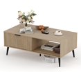thumbnail image 1 of Coffee Table with Storage,41.34" Modern Tea Table with Sliding Wave Doors, 2-Tier Wooden Center Table for Living Room, Office & Outdoor Use, 1 of 7