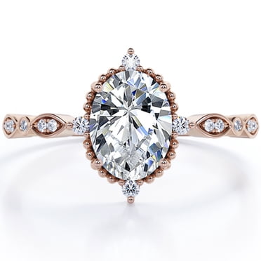 JeenMata Vintage Filigree Bezel 1.5 Carat Oval Shape Moissanite 5-Stone Milgrain Decorative Engagement Ring In 18K Rose Gold Plating for Women