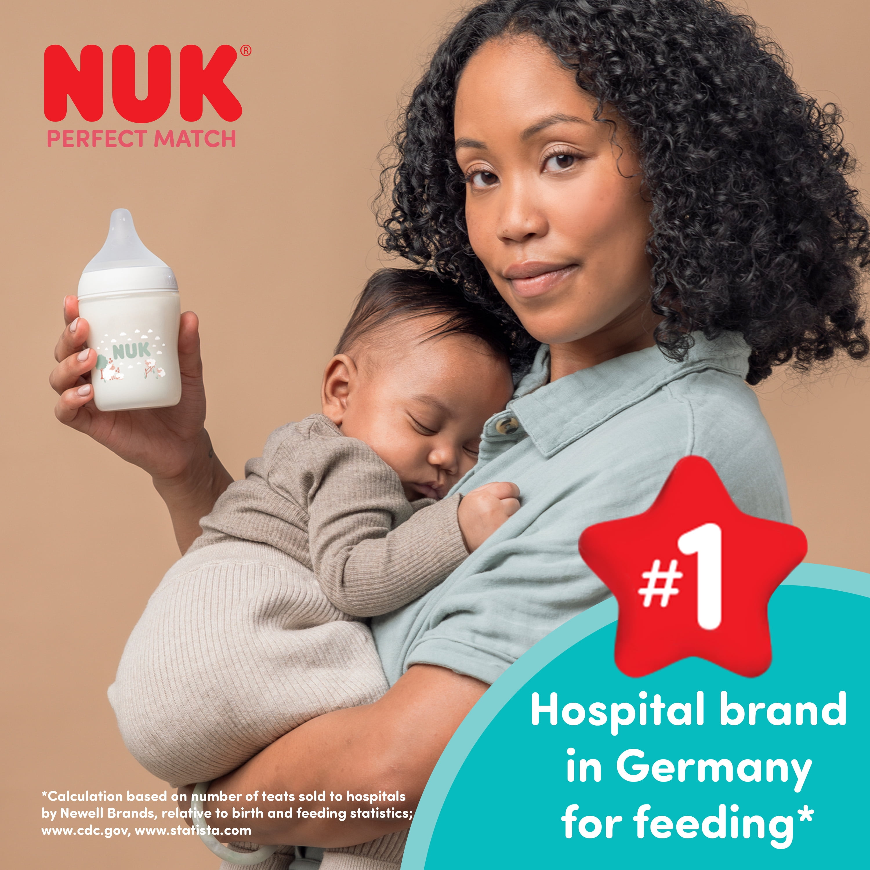NUK Perfect Match Baby Bottle, 3+ Months, 260 ml, Anti Colic Feeding Bottle, Plastic, Temperature Control Indicator, Sheep, 3 Count