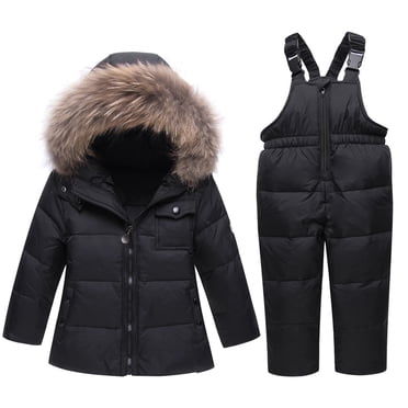 TIEVOSA Combinaison de Neige Garçon Salopette de Neige Fille Pantalon et Veste Vêtements d'Hiver Manteau 4-5 Ans (Noir)