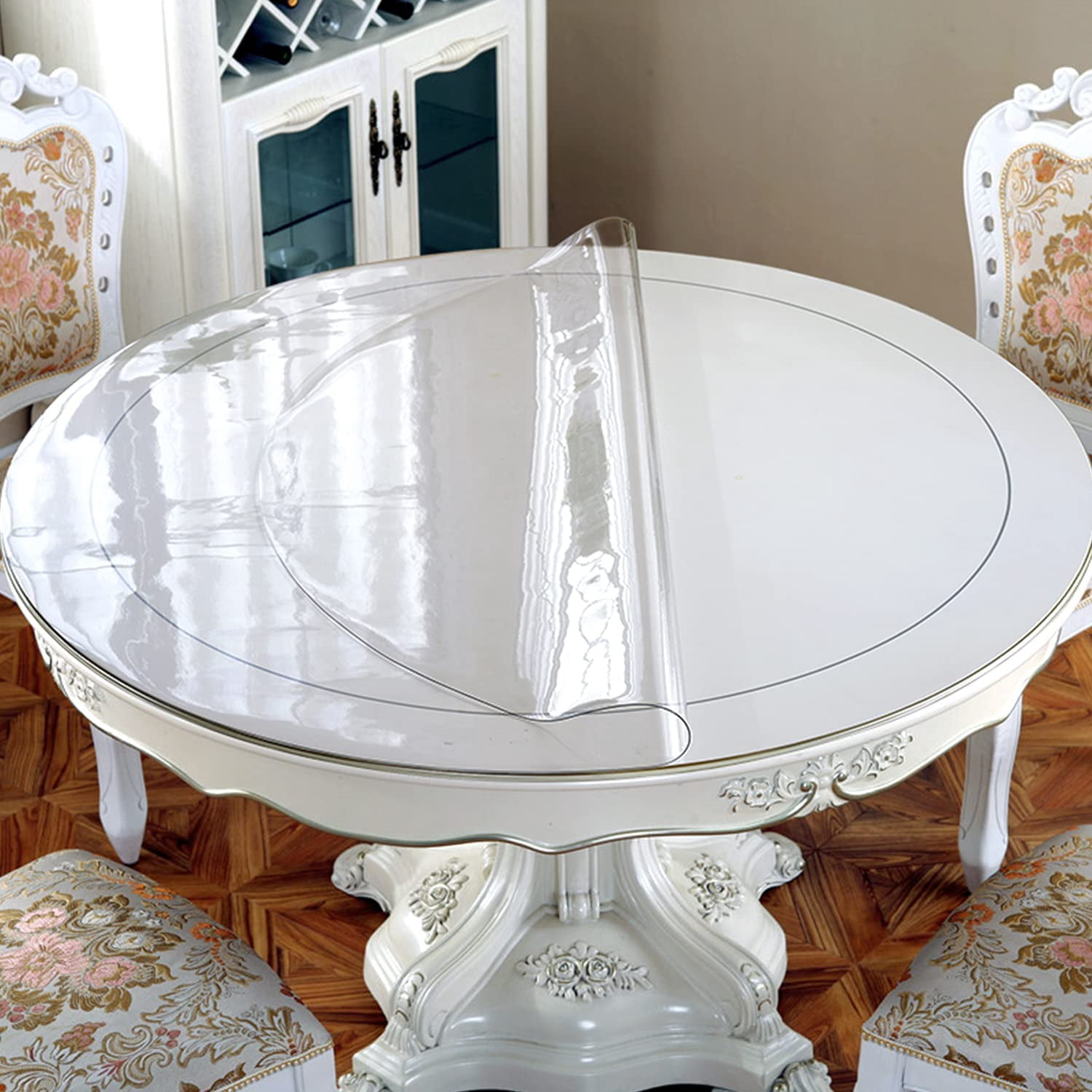 ORUYROP Upgraded Version Clear Round Table Cover, 1.5mm Thick 45 Inches Round Table Protector for Dining Room Table, Clear Vinyl Tablecloth Protector, Waterproof Oil Proof Plastic Table Cover