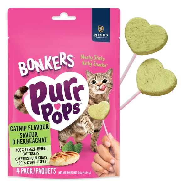 Emballage de 4 suçons BONKERS™ Purrpops™ pour chat, gâteries lyophilisées à l’herbe à chat