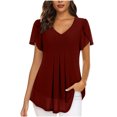 thumbnail image 1 of Birdeem T-Shirt à Manches Courtes en Chiffon Uni Décontracté Col en V pour Femmes, 1 of 5