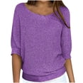 thumbnail image 2 of Qertyioot Chandail pour Femme Grande Taille Col Rond Tricot Élégant Manches 3/4 Chemise Confortable, 2 of 6