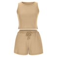 thumbnail image 3 of ShomPort Womens 2PC Matching Set Sleeveless Round Collar Crop Tops High Elastic Waisted Drawstring Shorts Comfort Athletic Outfits, 3 of 6