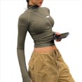thumbnail image 3 of Women's Sports Jackets Yoga Jackets with Zippers Short Sports Slim Tops Green M, 3 of 7