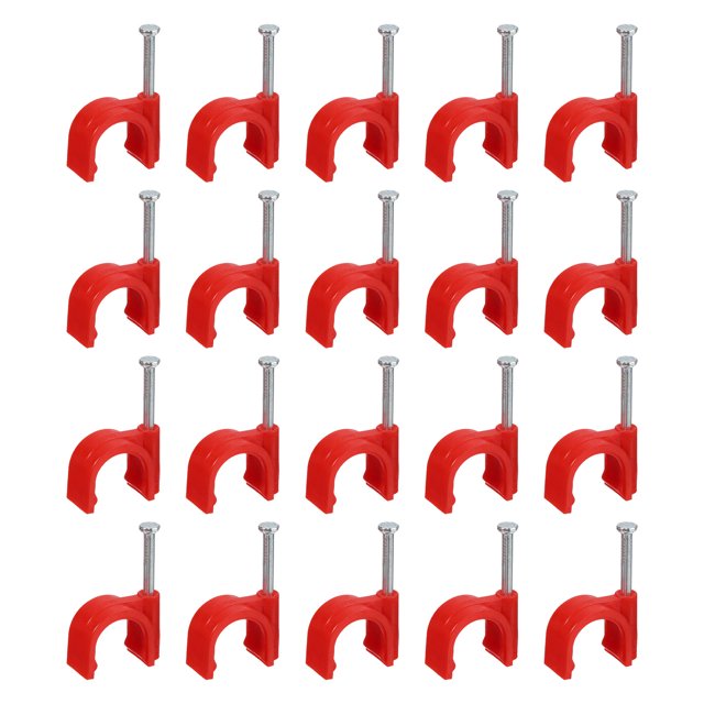 Unique Bargains Cable Clips with Steel Nail, 50Pcs 16mm/0.63' Plastic Cable Wire Clips, Ethernet Cable Clips Nail in Cable Clips, Red