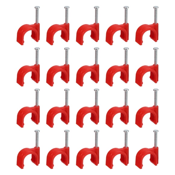 Unique Bargains Cable Clips with Steel Nail, 50Pcs 16mm/0.63' Plastic Cable Wire Clips, Ethernet Cable Clips Nail in Cable Clips, Red