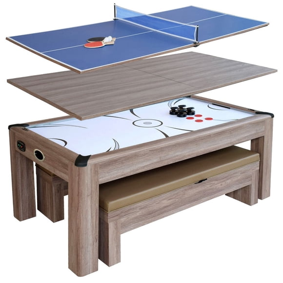 Hathaway Driftwood 7' Air Hockey Table Combo Set with Benches