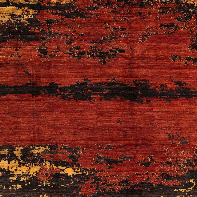 Ahgly Company Tapis d'Intérieur Carré Abstrait Safran Rouge, 7 Pieds Carré