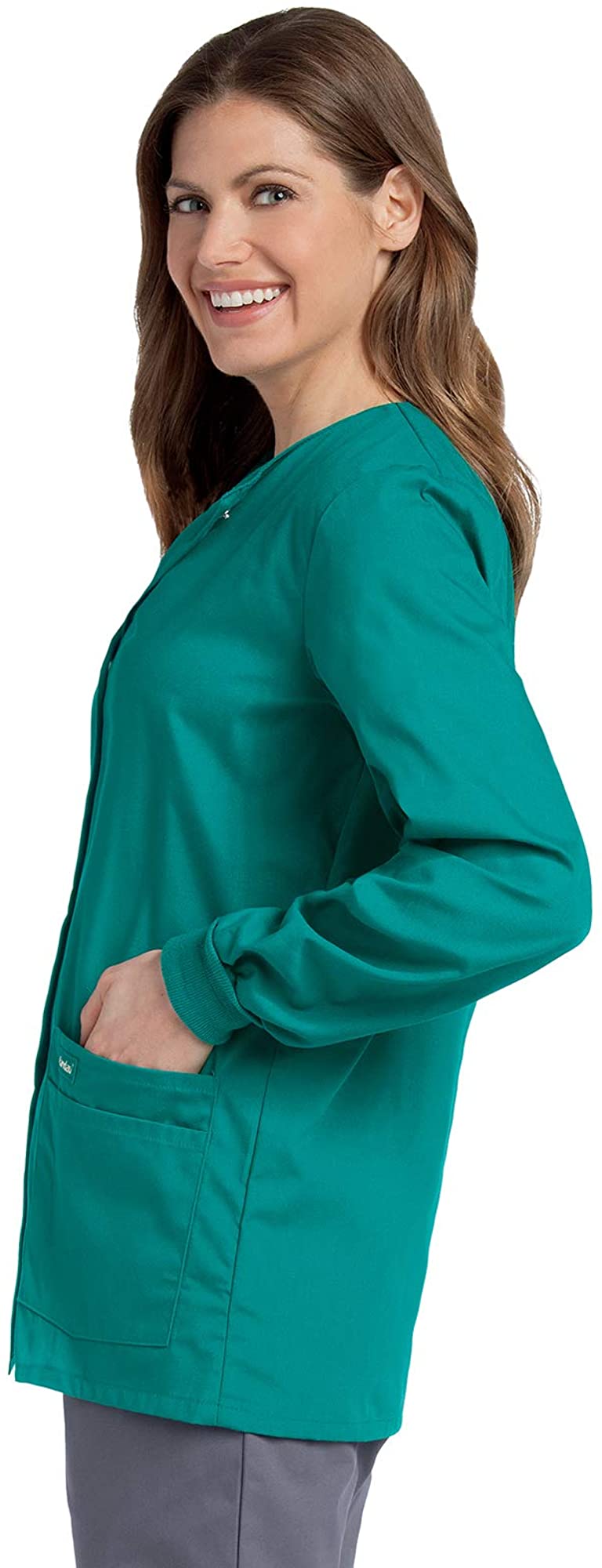 Landau Essentials Women's Classic Relaxed Fit 4 Pocket Crew Neck Scrub Jacket