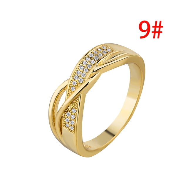 TopLLC Rings Women Ribbon Plated 18k Yellow Gold Diamond Adjustable Ring