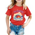 thumbnail image 1 of Zhuashum T-Shirts Fille Manches Courtes Haut Lettrage Graphique Coupe Ample Col Rond T-Shirt pour Enfants Adorable Ado Vêtements de Printemps Rouge 10-11 Ans, 1 of 3