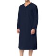 thumbnail image 1 of PEZHADA Mens Robe Men Muslim Gown Medium Long Sleeve Standing Neck Button Home Suit Comfortable Loose Sleeping Dress Gown Blue, 1 of 6