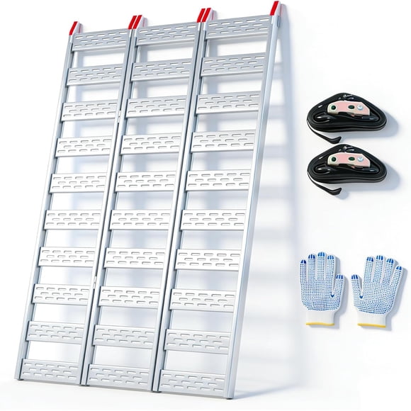 Rampe Tri-Pliée en Aluminium de 76 Po pour VTT et Motocyclette, 1500 Lb, Rampes de Chargement avec Sangles pour Camion, Remorque, Équipement de Pelouse