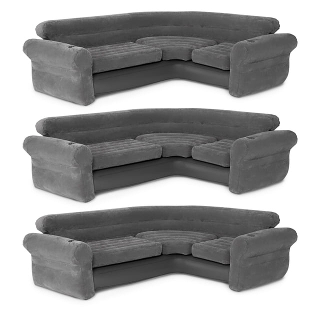 Intex Corner Sofa L-Shaped Inflatable Lounge Couch w/ Cupholders, (3 Pack)