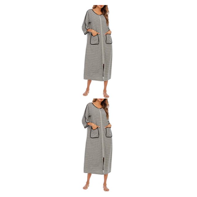 yingyy 1/2/3 Polyester Robe de Nuit pour Femmes Décontractée de Remplacement Col Rond Manches Longues Double Poche Respirante Peignoir de Maison Vêtement de Nuit Gris G 2 Pcs