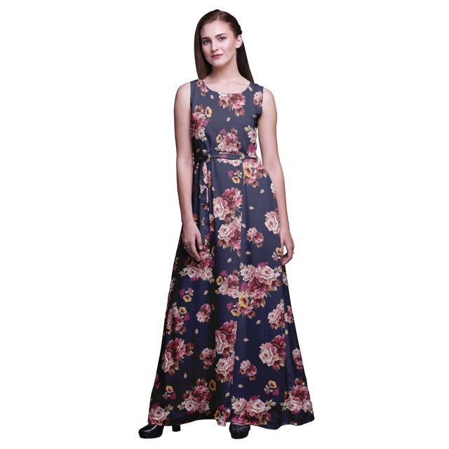 Bimba Floral Ladies Round Neck Sleeveless Long Tank Casual Maxi PrintDress-Large