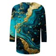 thumbnail image 4 of FAIWAD Femmes Bloc de Couleur 3/4 Chemises Col Rond Blouses Décontractées Élégantes Grande Taille Tunique de Sortie, 4 of 5