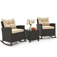 thumbnail image 1 of Costway 3 PCS Patio Wicker Rocking Set with Tempered Glass Table & Soft Cushions Outdoor, 1 of 10