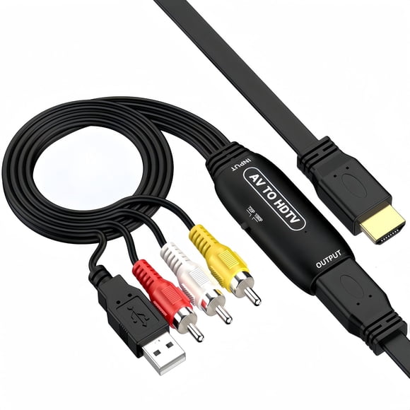 RCA to HDMI Converter, AV to HDMI Adapter Support 1080P PAL/NTSC Compatible with PS2, PS3, STB, Xbox, VHS, VCR, Blue-Ray DVD