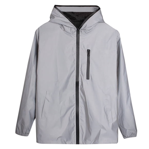 Men Casual Solid Luminous Assault Windbreaker Reflective Zipper Top Coat