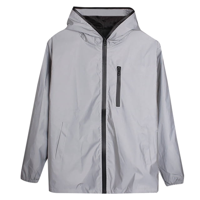 Pompotops Men Casual Solid Luminous Assault Windbreaker Reflective Zipper Top Coat on Sale