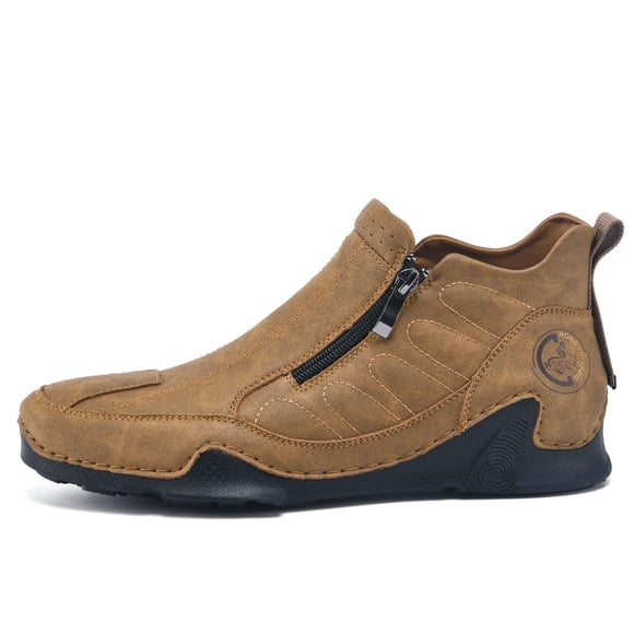 Men's Leather Boots Outdoor Zipper Slip on Chukka High Outdoor Lightweight Classic Casual Comfortable Fashion Loafers For Walking 10 US Brown