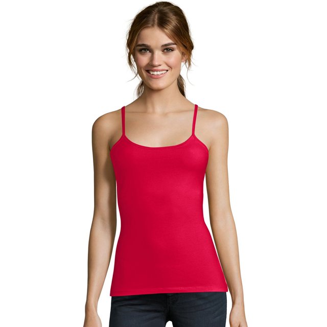 Hanes Camisole en Coton Extensible pour Femmes avec Soutien-Gorge Intégré, 2TG, Meilleur Rouge