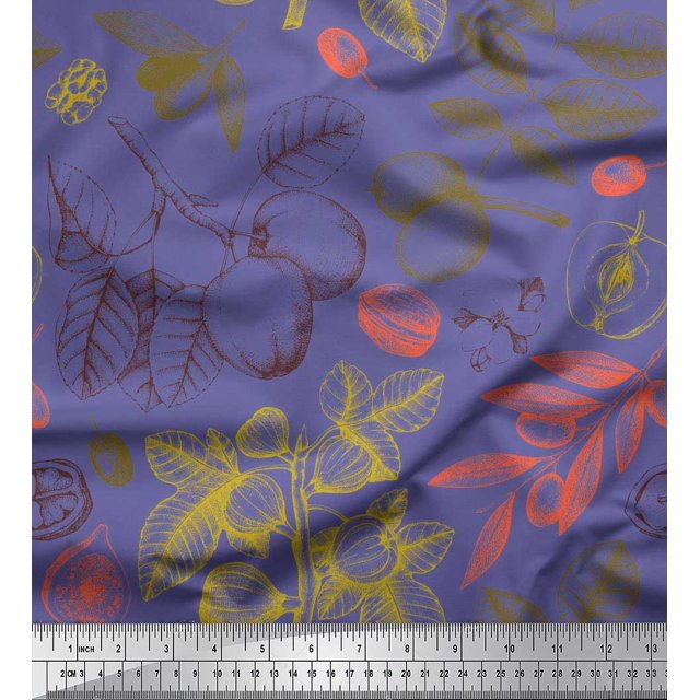 Soimoi Rayon Fabric Leaves & Palm Fruits Fabric Prints By Yard 42 Inch Wide